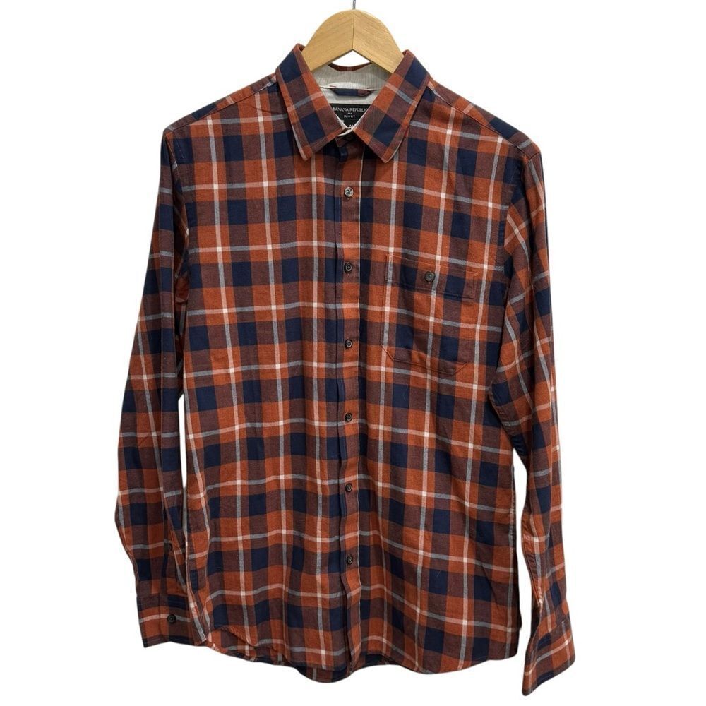Banana Republic Factory Plaid Button Down Orange Pocket Shirt. Medium.
